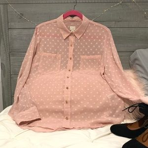 90s Sheer Polka Dot Button Down Blouse - Size L